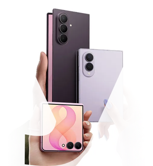 Multiple hands holding the Samsung Galaxy Z8 handset family