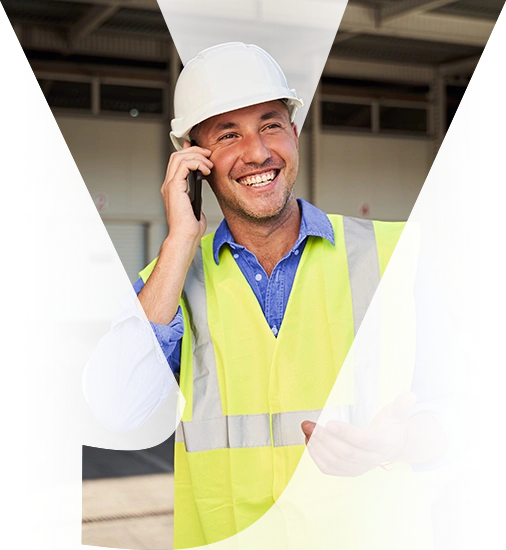 Construction worker making a mobile call