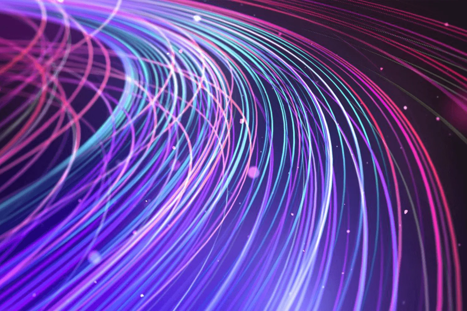 Streams of fibre optic cables in shades of blue and purple