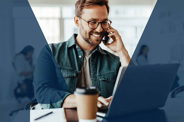 Business professional using a mobile phone at work