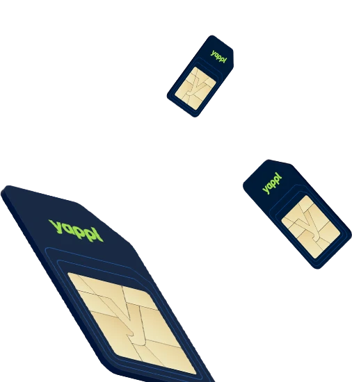 Angled, floating, Yappl branded SIM cards
